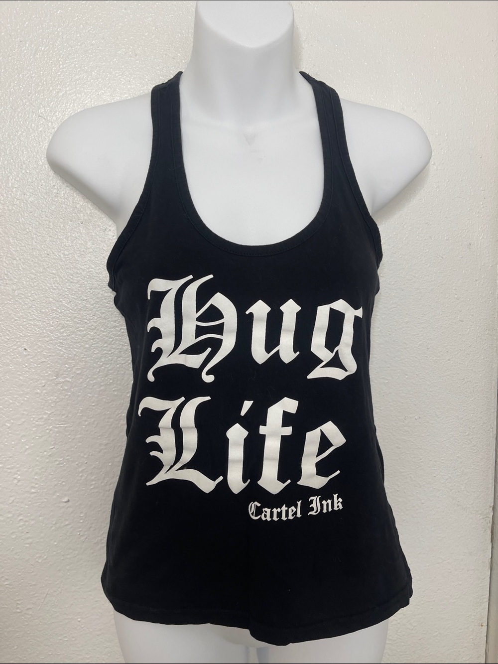 Cartel Ink Y2K Women's Black 'Hug Life' Racerback Tank XS STRETCH COTTON